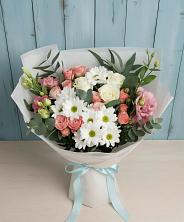 Букет цветов из:  Розы, Лизиантусы и Хризантемы в Октябрьском Ставропольского края